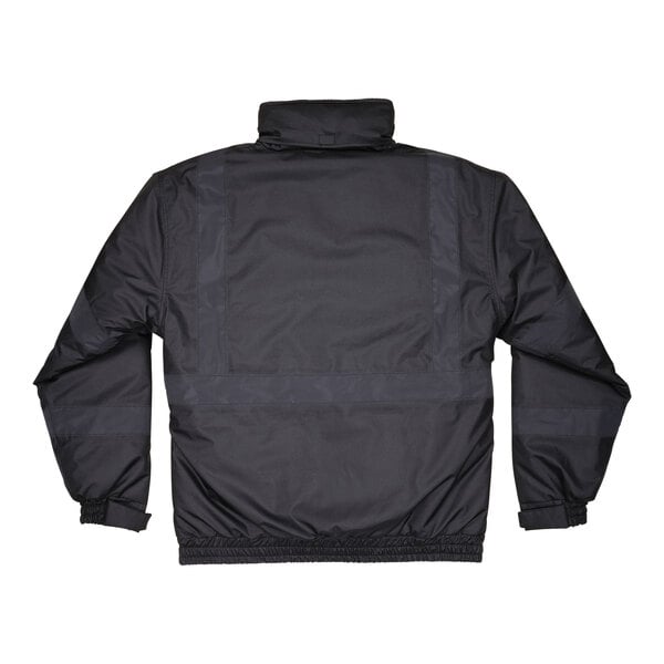 A black Ergodyne Bomber jacket with a zipper on the front.