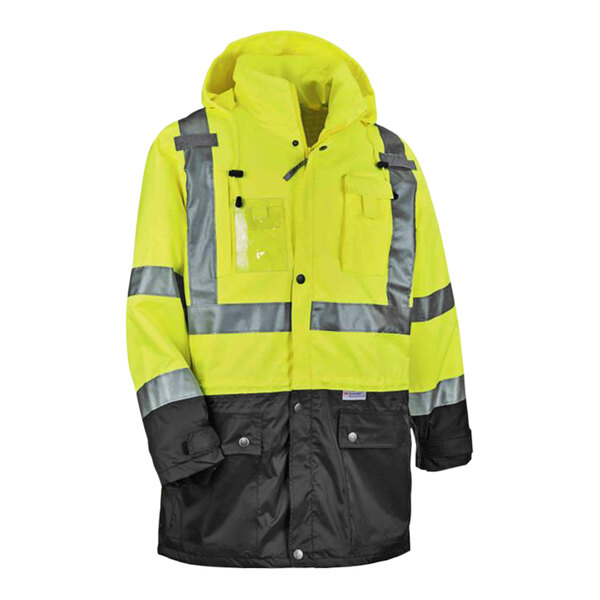 A yellow and black Ergodyne GloWear 8388 hi-vis winter jacket.