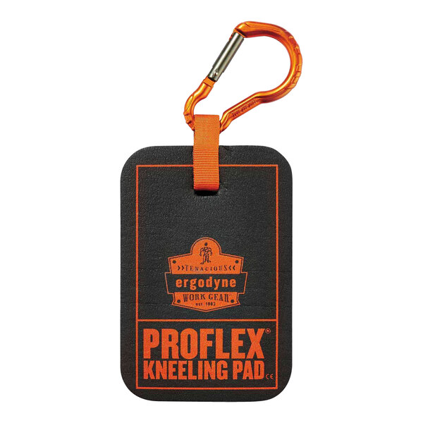 A black and orange tag with a carabiner that says "ProFlex" on it.