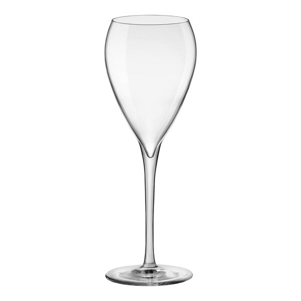 A clear Bormioli Rocco InAlto Tre Sensi wine glass with a stem.