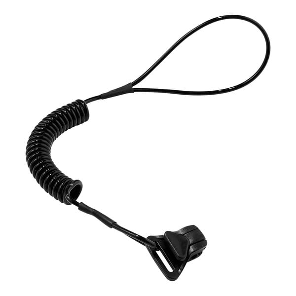 An Ergodyne black coiled hard hat lanyard.