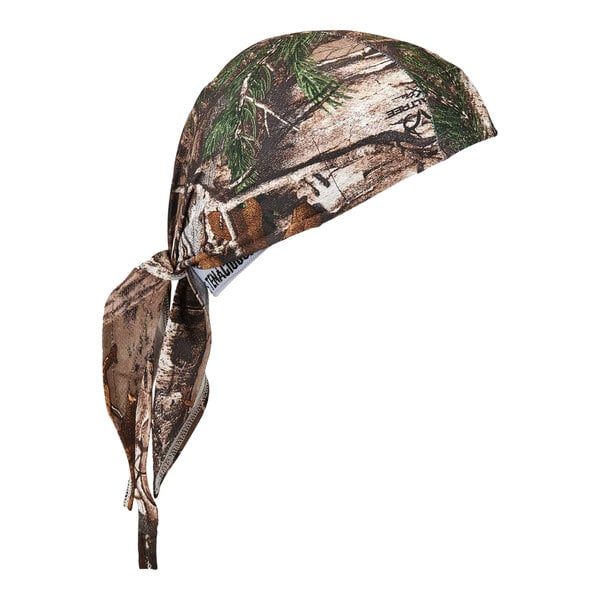 An Ergodyne Chill-Its bandana with a Realtree Edge camouflage pattern and a terry cloth sweatband.