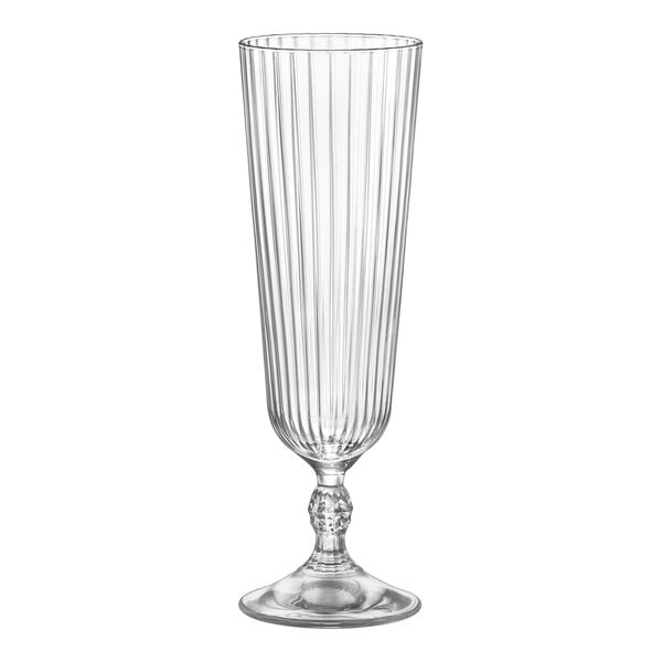 A clear Bormioli Rocco America cocktail glass with a stem on a white background.