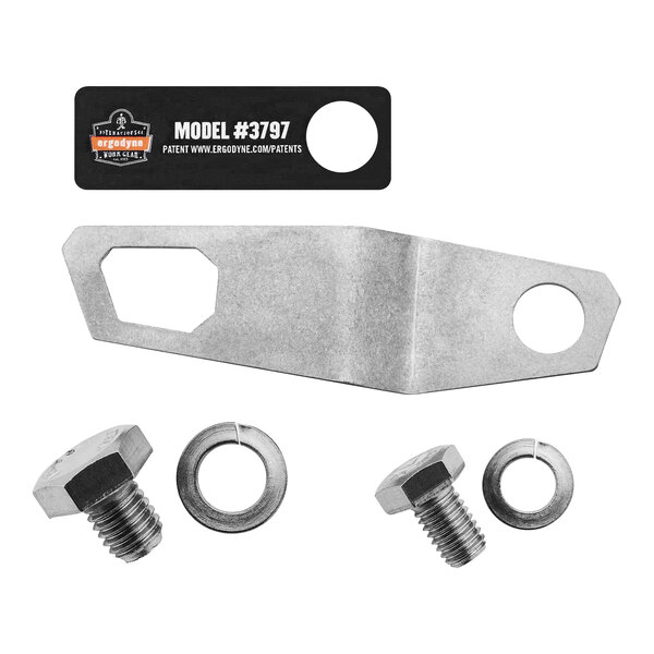 An Ergodyne Squids grinder tool tethering kit with metal objects, nuts, and bolts.