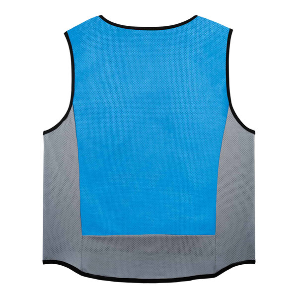 An Ergodyne blue and grey PVA cooling vest with black trim.