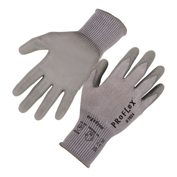 A pair of gray Ergodyne ProFlex work gloves with a gray palm.