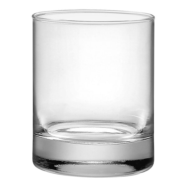 A close up of a Bormioli Rocco Cortina Rocks glass.