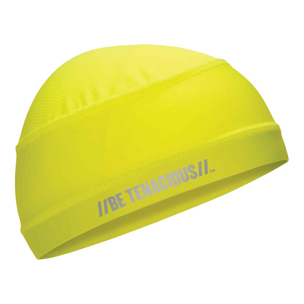 A yellow skull cap with white text that reads "Lightweight"