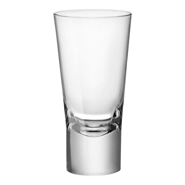 A clear Bormioli Rocco Ypsilon shot glass.