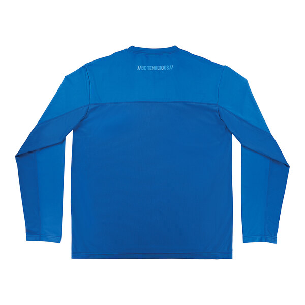 The back of a blue Ergodyne long-sleeved shirt.