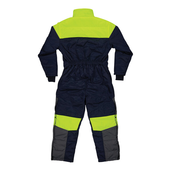 An Ergodyne blue and yellow insulated work suit with reflective accents.