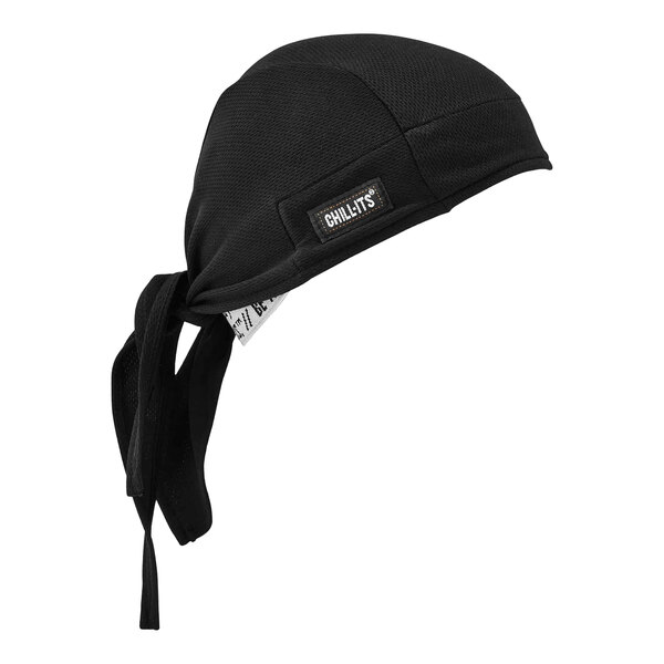 A black Ergodyne Chill-Its bandana with a terry cloth sweatband.