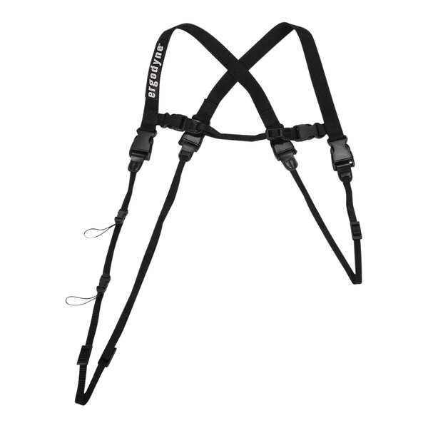 A pair of black Ergodyne Squids harness straps with metal buckles.
