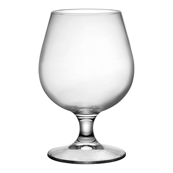 A Bormioli Rocco Riserva Cognac glass with a stem and small base.