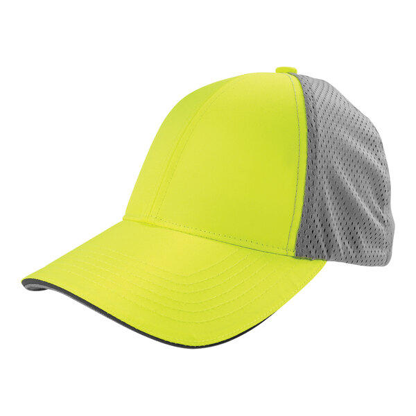 A yellow and grey Ergodyne GloWear reflective hat.