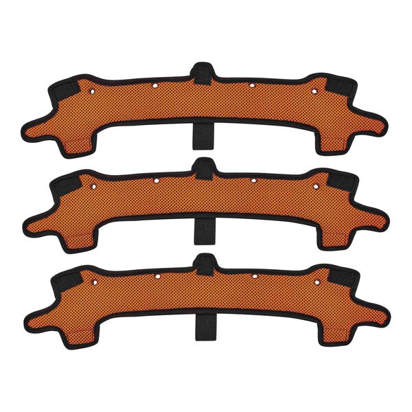 A white package of three orange Ergodyne Skullerz sweatbands.