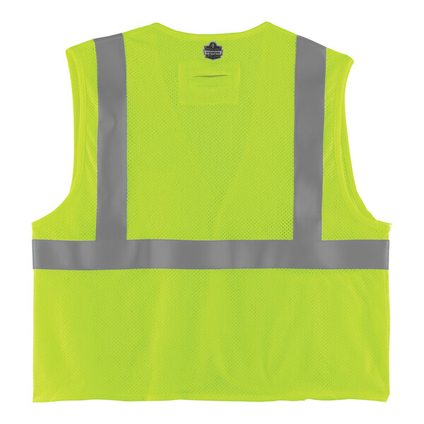A yellow and grey reflective mesh vest with grey stripes.