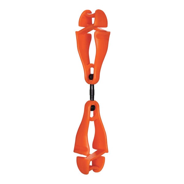 An orange Ergodyne Squids swivel glove clip holder with dual clips.