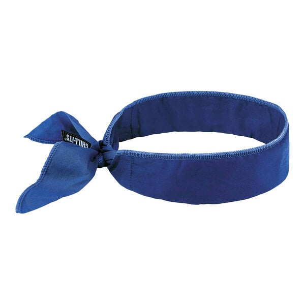 A blue bandana with a tie knot.