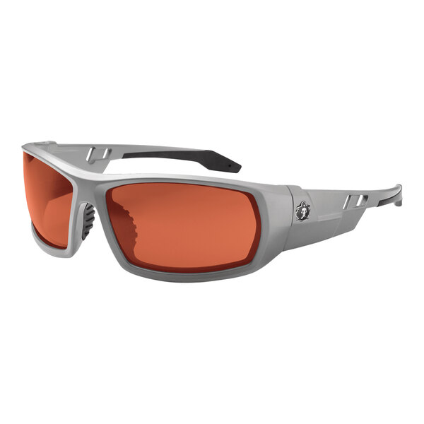 Ergodyne Skullerz ODIN safety glasses with matte gray frames and polarized copper lenses.