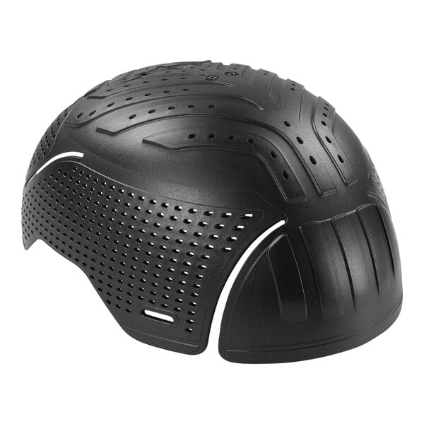 A black Ergodyne Skullerz bump cap insert with flexible hinged sides and holes.