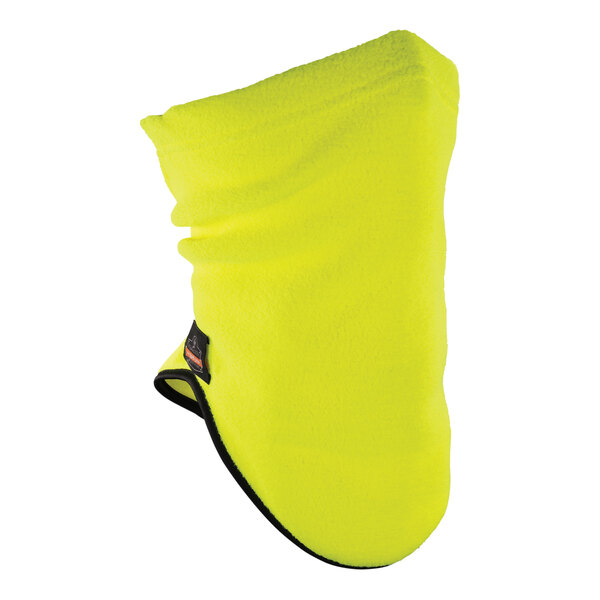 A yellow fleece neck gaiter with black trim.