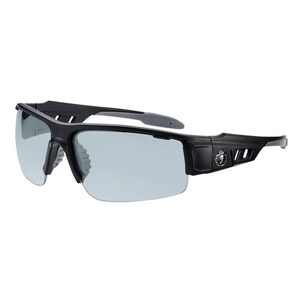 Ergodyne Skullerz DAGR safety glasses with a matte black frame and grey lenses.