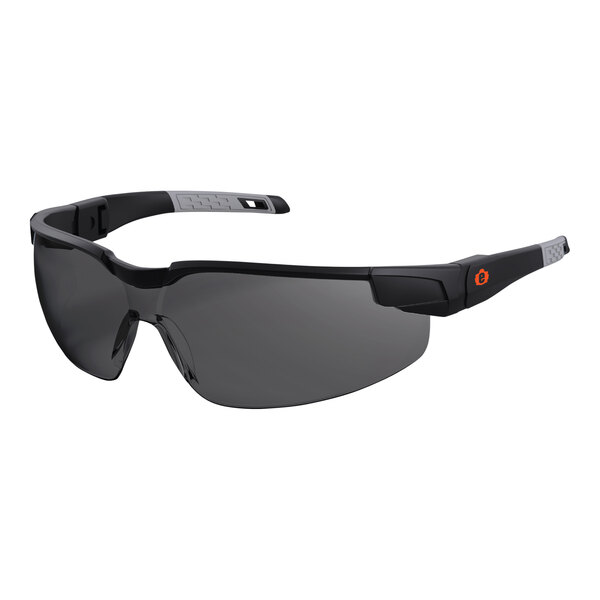 Ergodyne Skullerz DELLENGER safety glasses with black frame and smoke lenses.