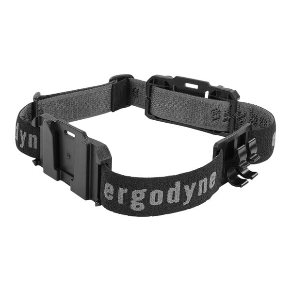 A black fabric strap with white text reading "Skullerz" and "Ergodyne" for a headband light mount.