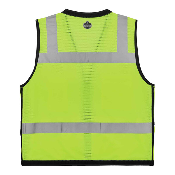 An Ergodyne hi-vis lime safety vest with yellow reflective stripes on the front.
