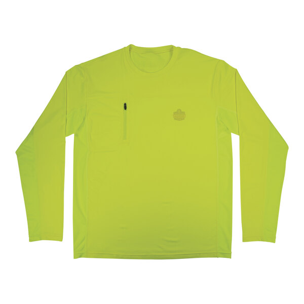 A yellow Ergodyne long sleeve shirt for cooling with a chest pocket.