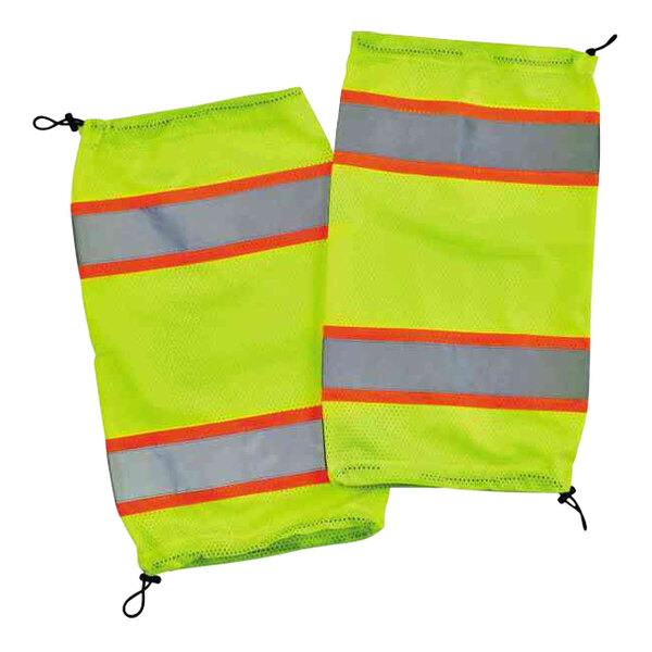 Ergodyne GloWear 8009 Hi-Vis Lime Leg Gaiters with reflective tape on the bottom and grey at the top.