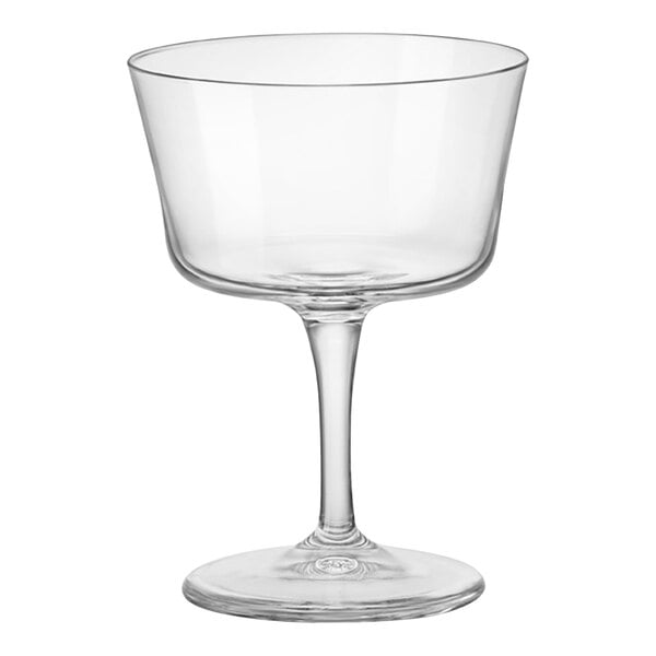 A clear Bormioli Rocco Novecento Fizz Cocktail glass with a stem.