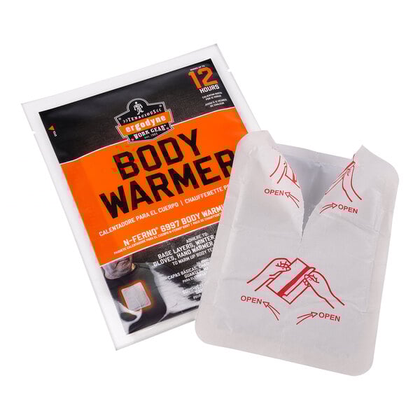 A package of Ergodyne N-Ferno 6997 body warmers with a plastic bag on it.