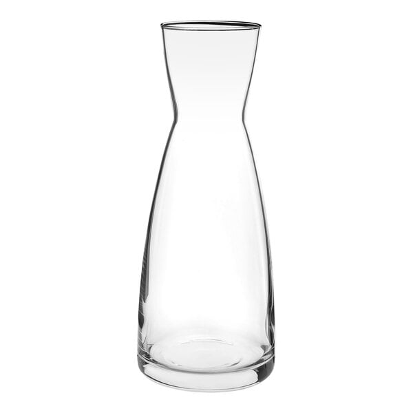 A clear Bormioli Rocco glass carafe.