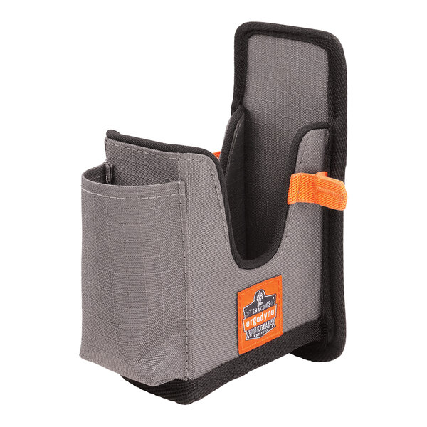 An orange and gray Ergodyne Squids holster with a small pocket.