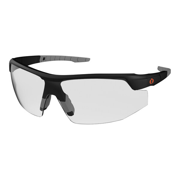 Ergodyne Skullerz safety glasses with matte black frame and clear lenses.