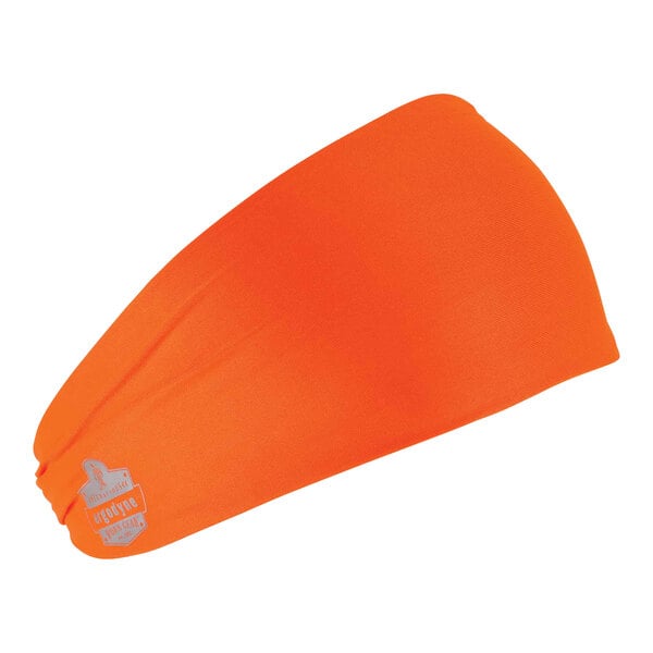 An orange Ergodyne Chill-Its headband with a logo on it.