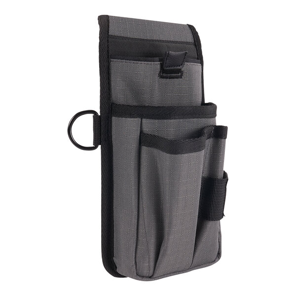 An Ergodyne Arsenal grey and black tool pouch with a black zipper pocket.
