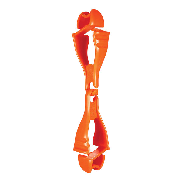 An Ergodyne Squids orange plastic glove clip holder with dual clips.