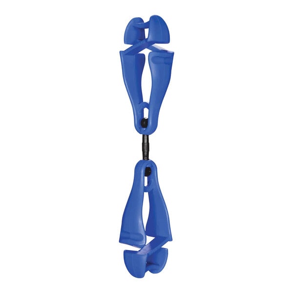 A blue plastic Ergodyne Squids glove clip with dual clips.