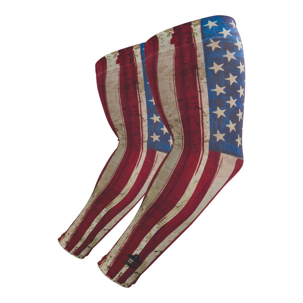 A pair of Ergodyne American flag sun protection arm sleeves.