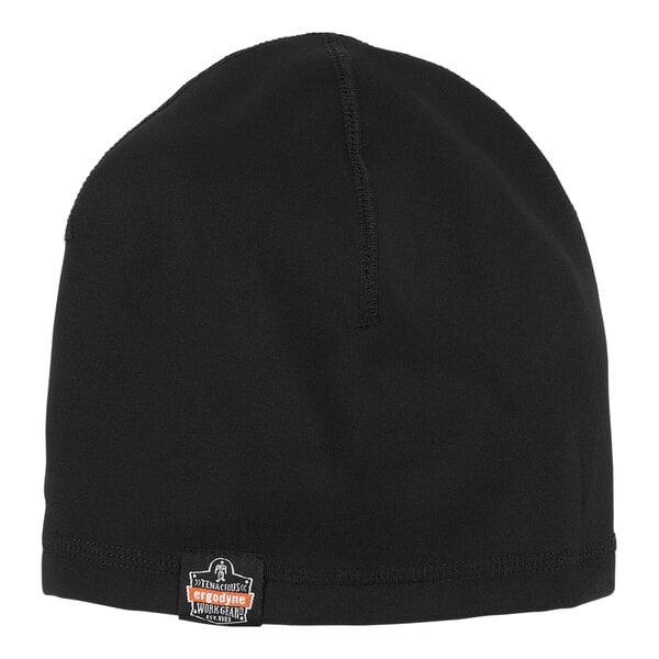 A black Ergodyne N-Ferno 6813 helmet liner beanie with a white logo.