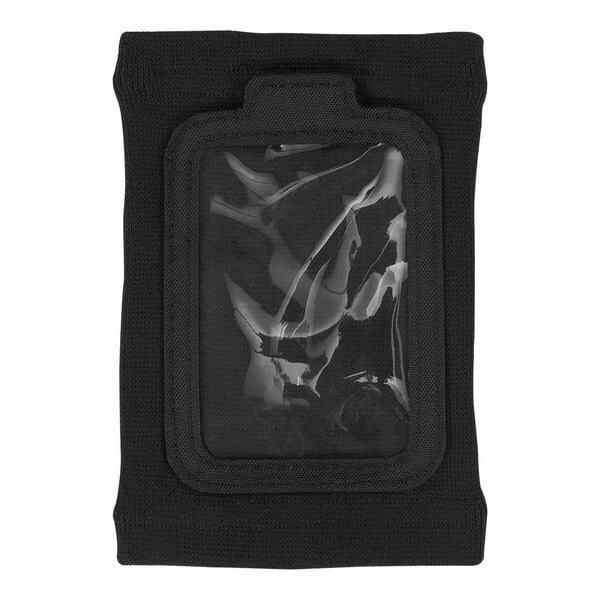 A black wrist ID badge holder with a clear plastic cover.