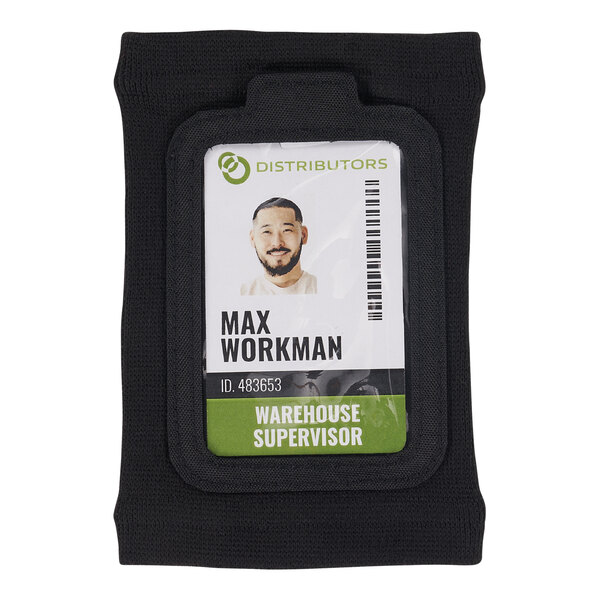 An Ergodyne black wristband with a badge holder.