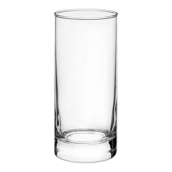 A Bormioli Rocco Cortina highball glass filled with a clear liquid.