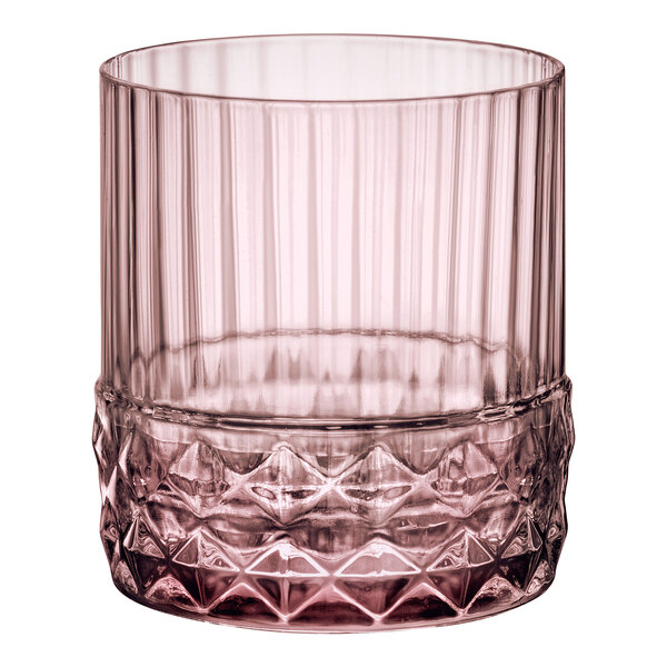 A Bormioli Rocco rose glass with a diamond pattern.