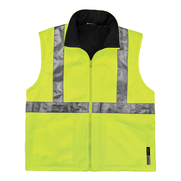 An Ergodyne hi-vis lime jacket with reflective stripes.