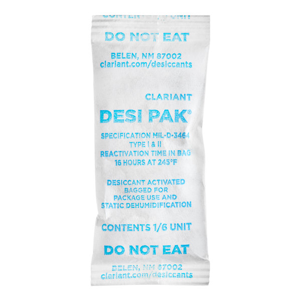 A white Desi Pak bentonite clay packet with blue text.
