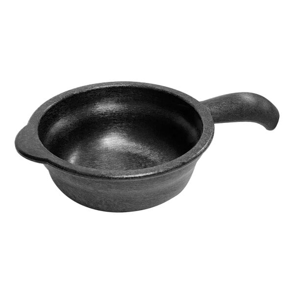 A black polypropylene serving bowl with a handle.